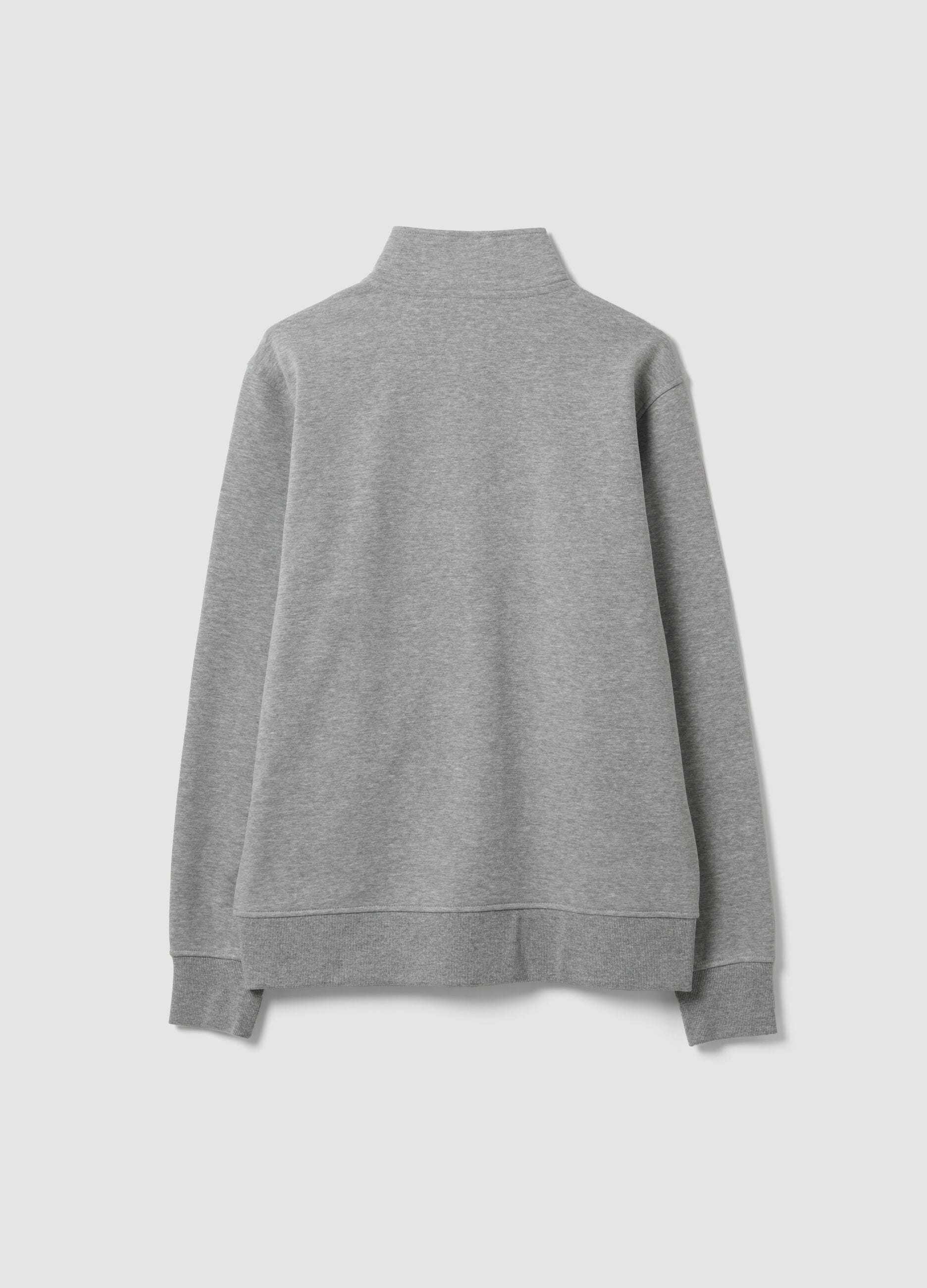 Grey cotton-blend sweatshirt with crew neck and zip, regular fit