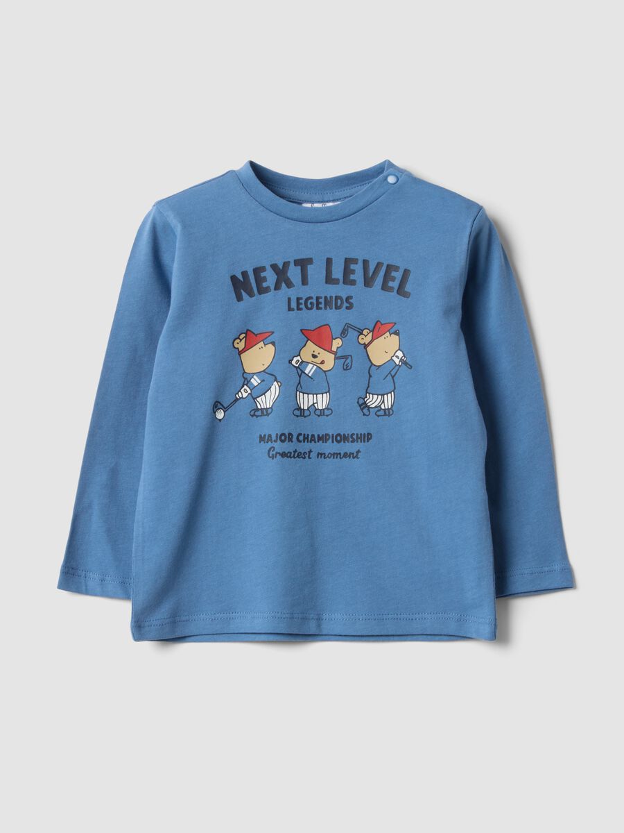Blue pure organic cotton T-shirt with teddy bear print_0