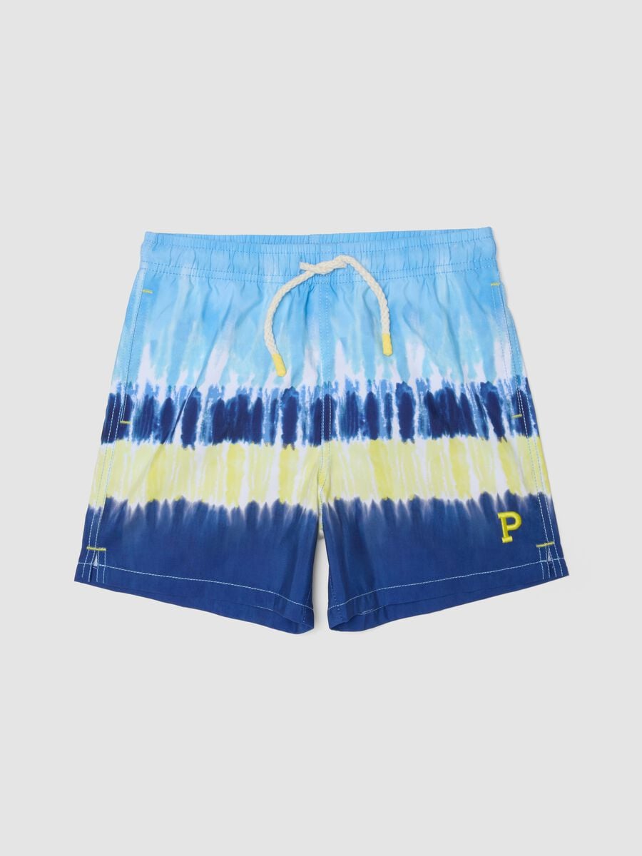 Blue tie-dye swim shorts with drawstring_0
