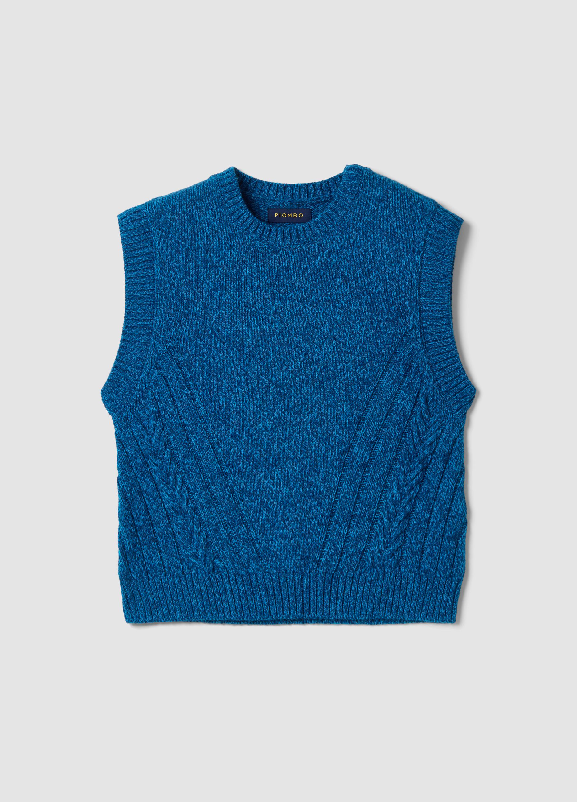 Blue wool-blend crew-neck vest with oversized fit