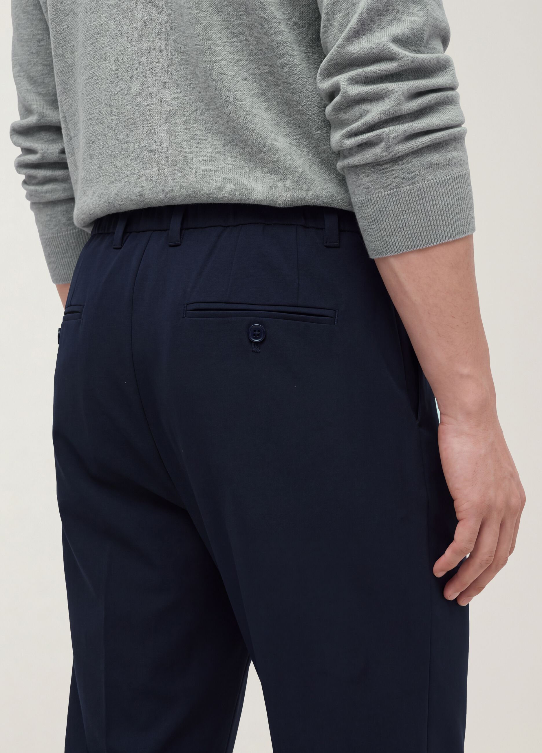 Pantalon chino bleu marine slim en serg&eacute; de viscose stretch