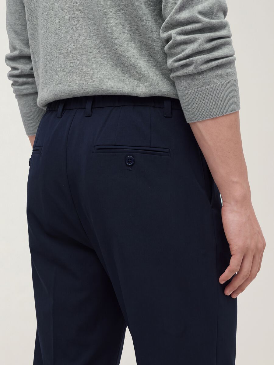 Navy slim-fit stretch viscose twill chino trousers_3