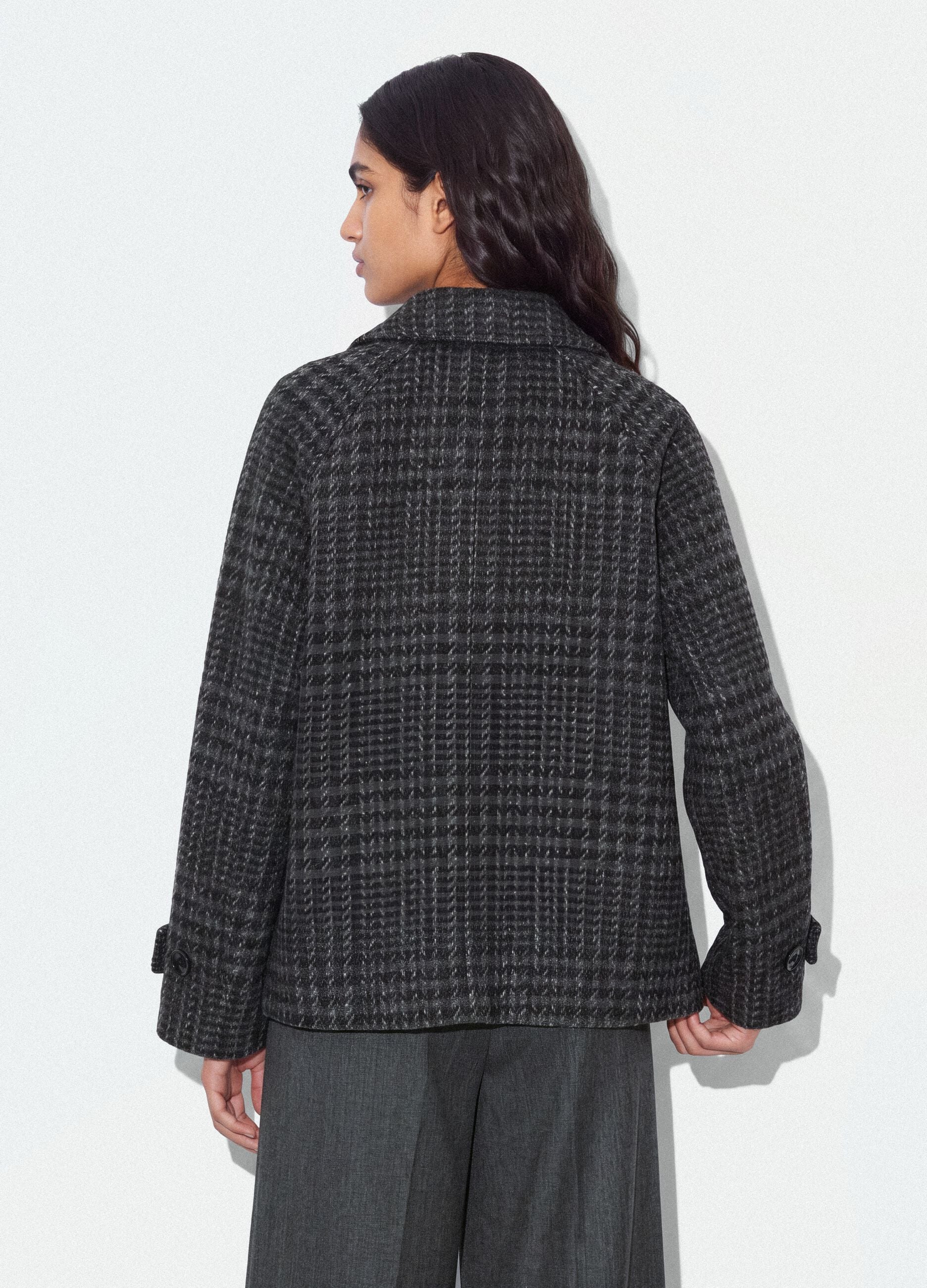 Cappotto grigio in misto lana a fantasia pied de poule