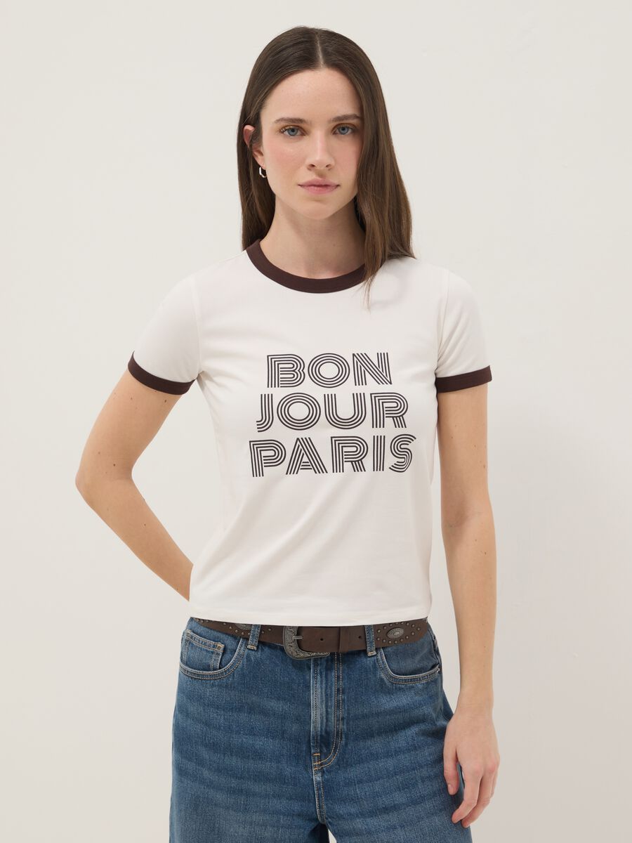 White stretch cotton regular fit T-shirt with print_1