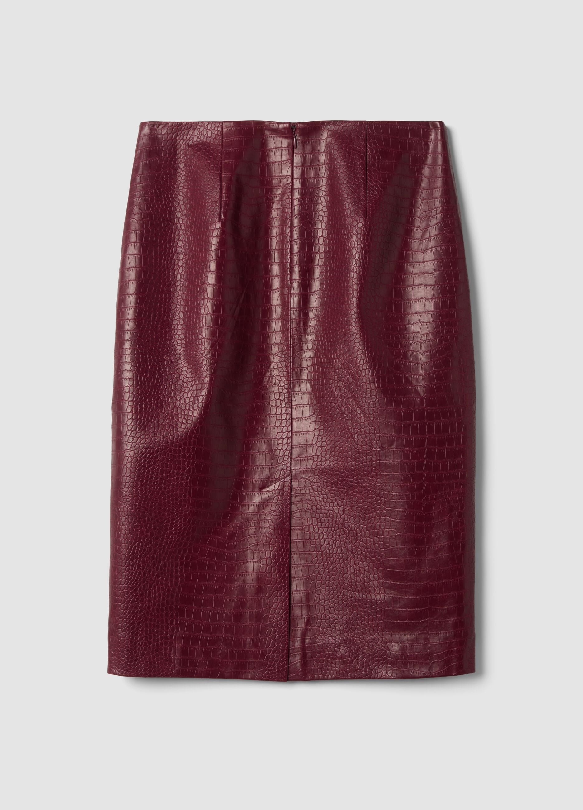 Red midi skirt in pure viscose with embossed print