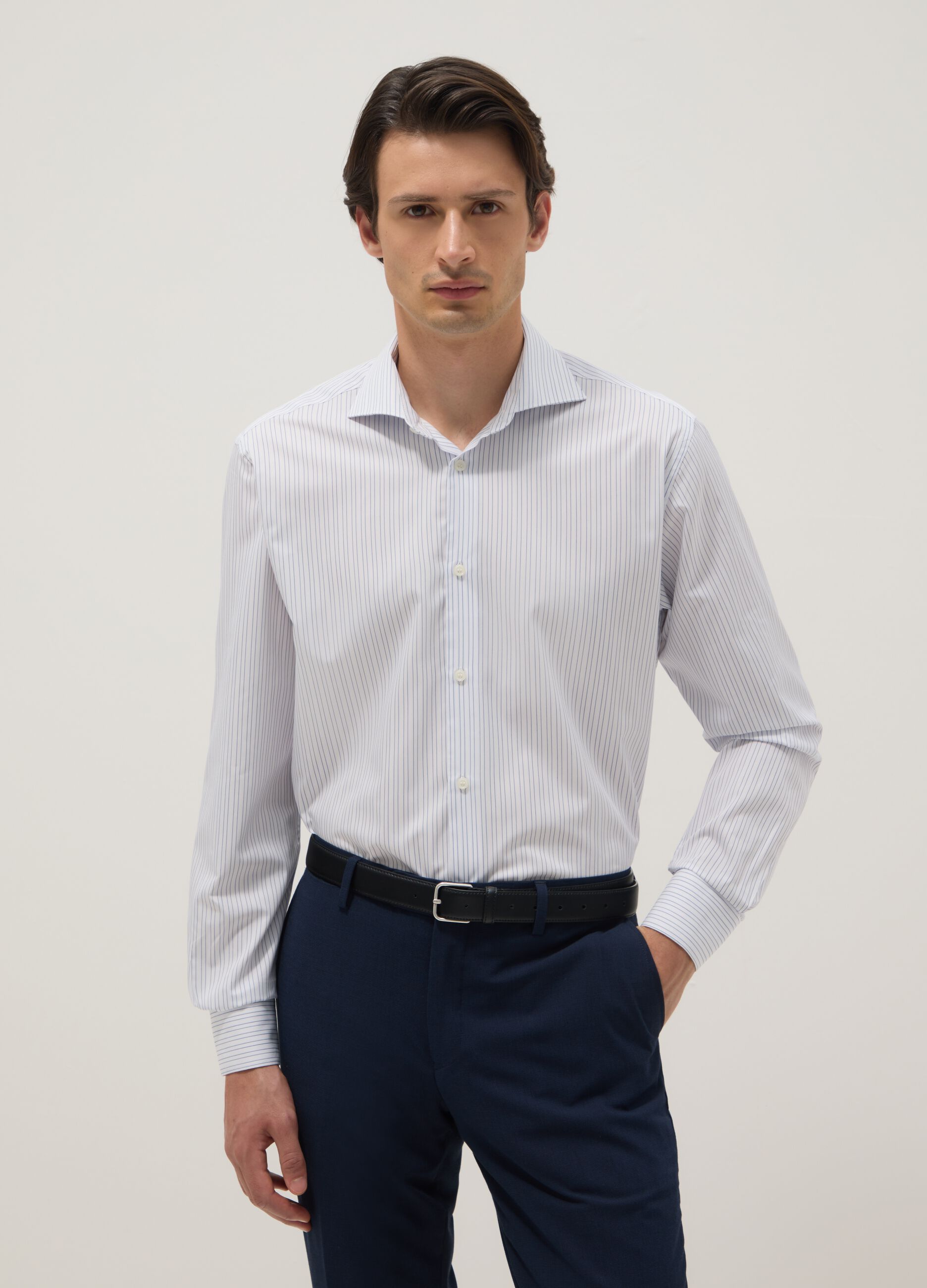 Multicolour striped regular fit shirt with French collar