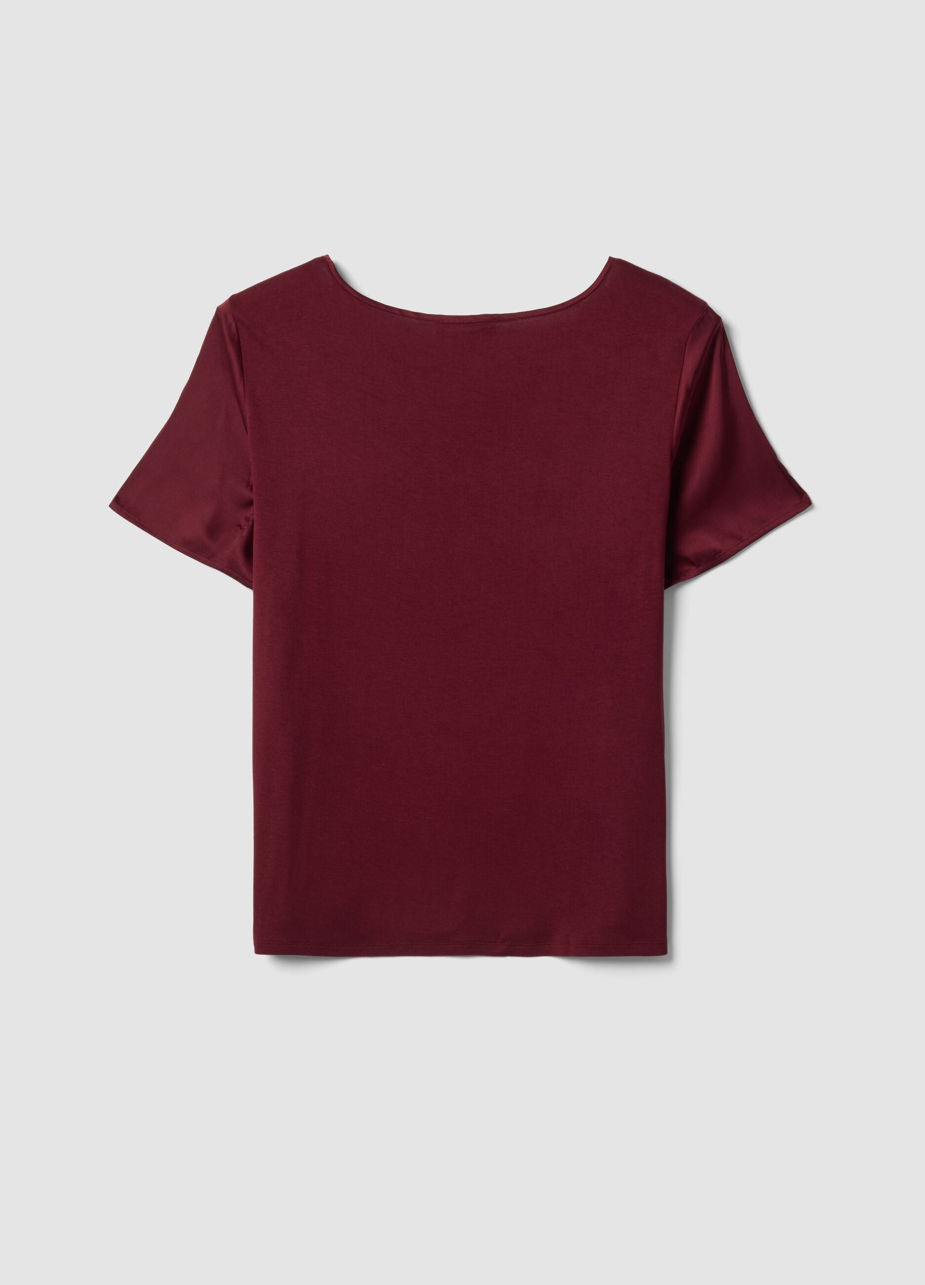 Red satin V-neck stretch blouse, regular fit
