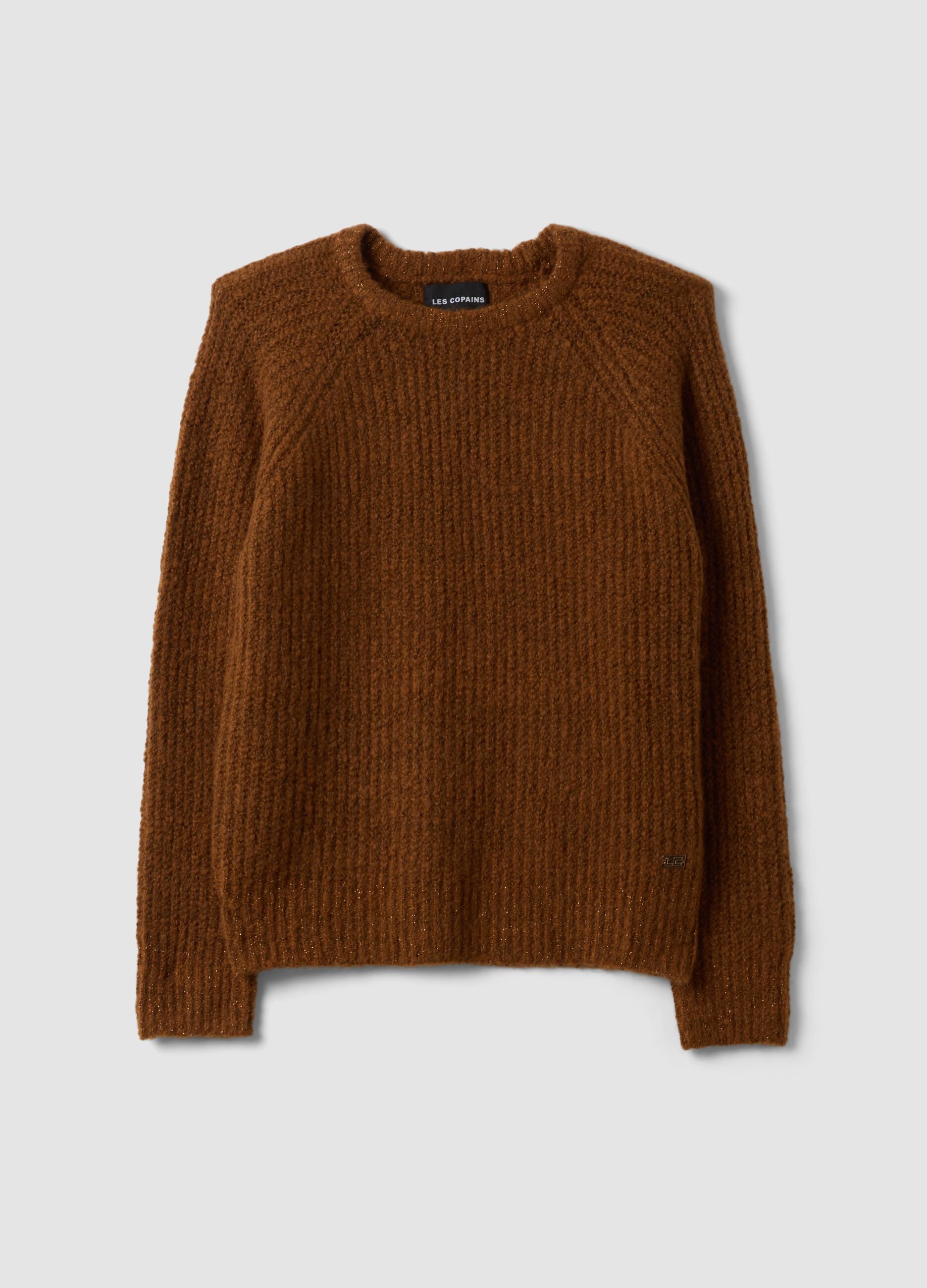 Brauner Regular-Fit Pullover aus gerippter Stretchwolle