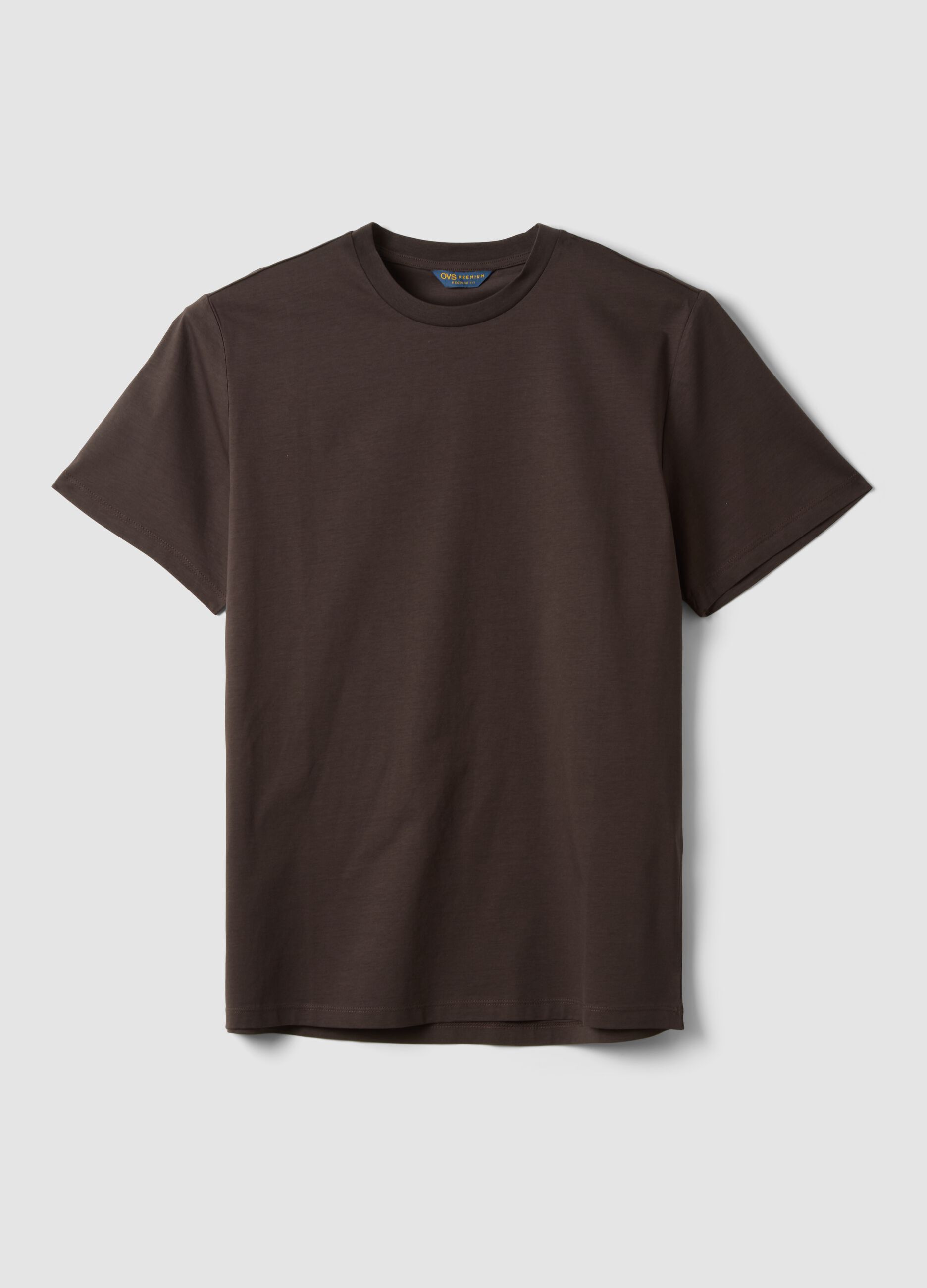 Brown mercerised pure cotton regular-fit crew-neck T-shirt