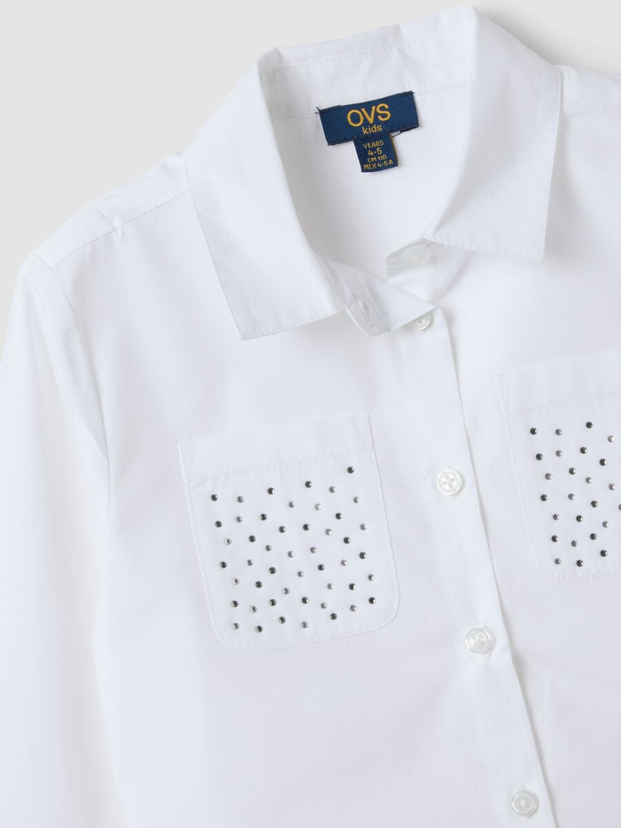 White pure cotton shirt with rhinestones, regular fit, for girls_2