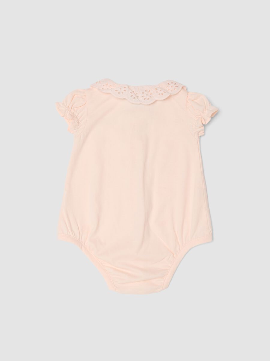Pink pure-cotton baby girl bodysuit with collar and Minnie embroidery_1