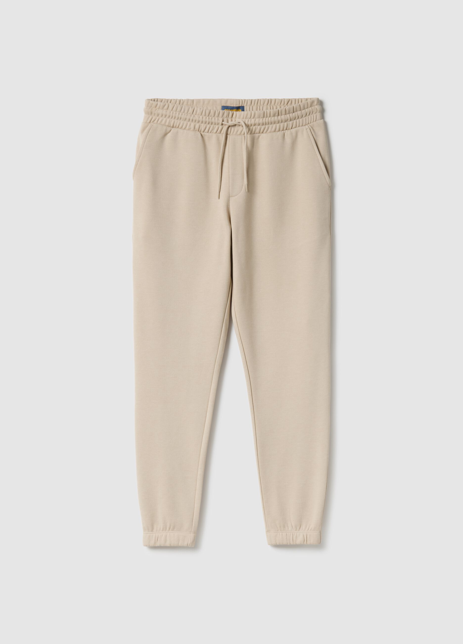 Beige cotton blend jogger trousers regular fit