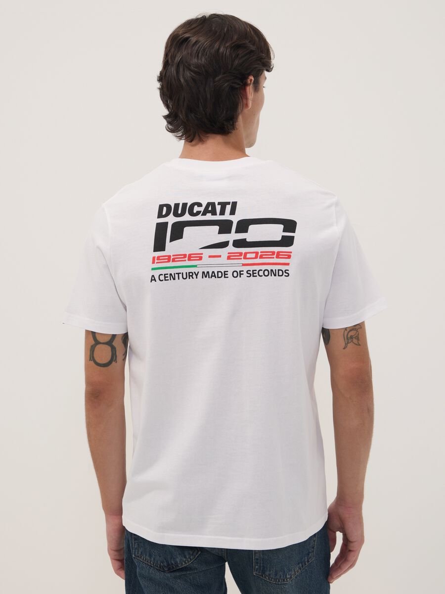 Wei&szlig;es T-Shirt aus reiner Baumwolle mit Rundhalsausschnitt und Ducati-Print, Regular Fit_3