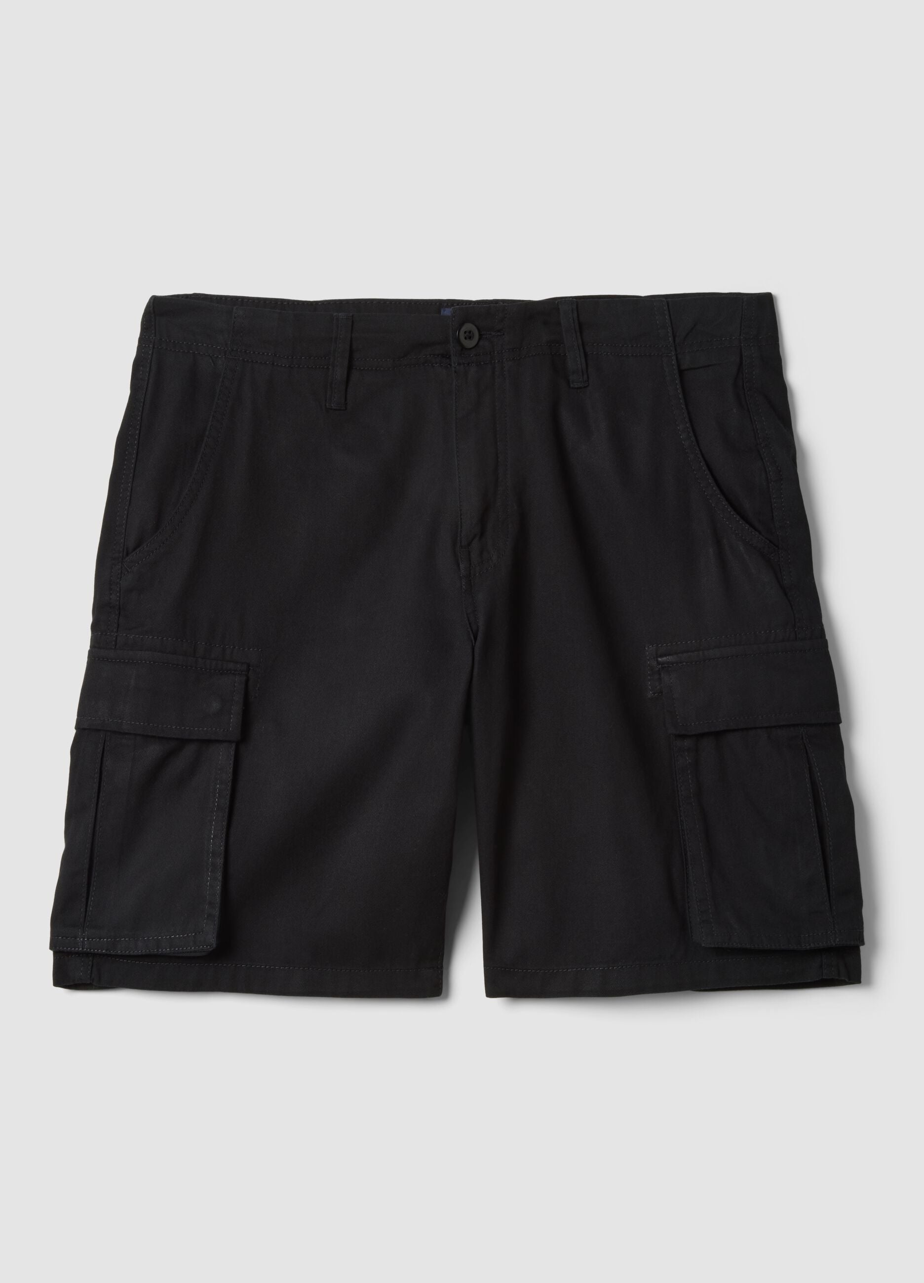 Black pure cotton regular-fit cargo shorts