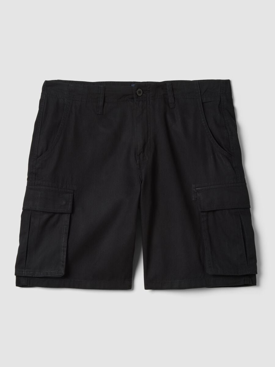 Black pure cotton regular-fit cargo shorts_4