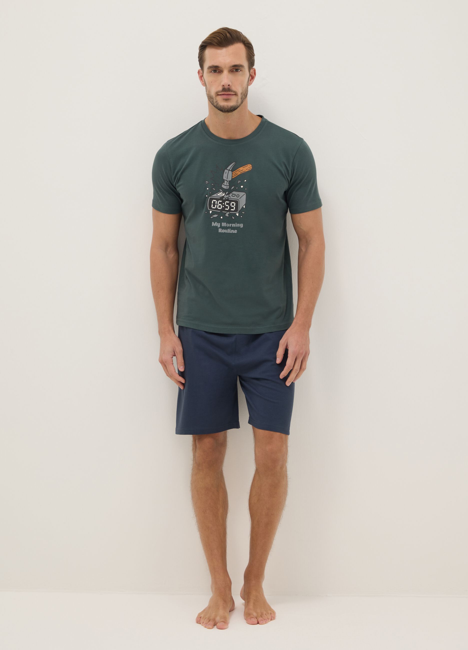 Short pyjamas in pure multicoloured cotton regular fit with print