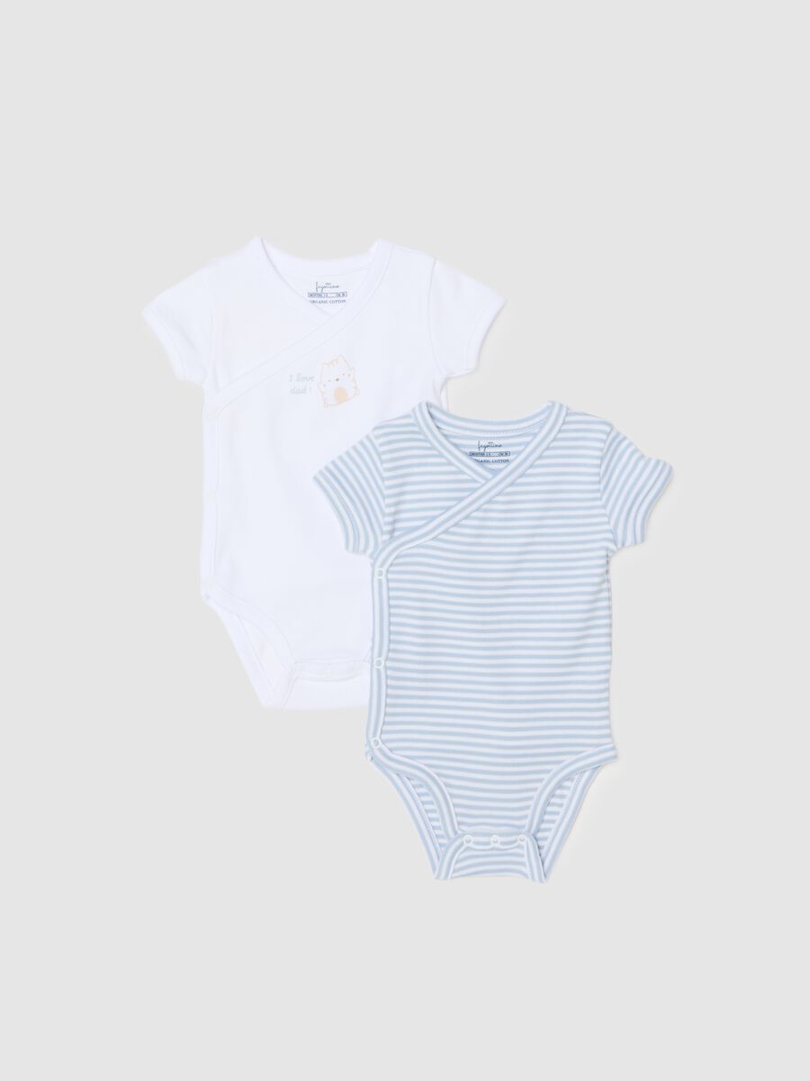 Multi-coloured short sleeve baby body twin pack in pure cotton_0