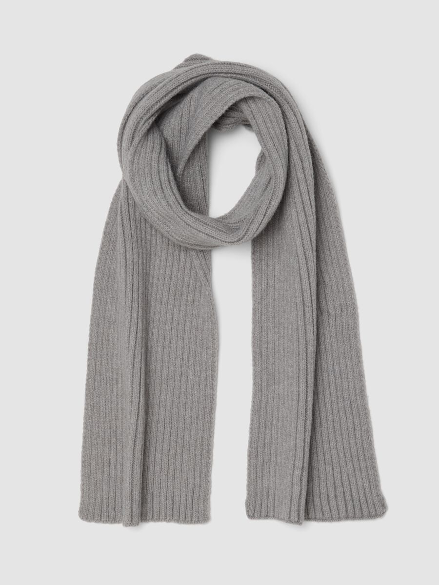 Sciarpa grigio melange a coste in maglia_0