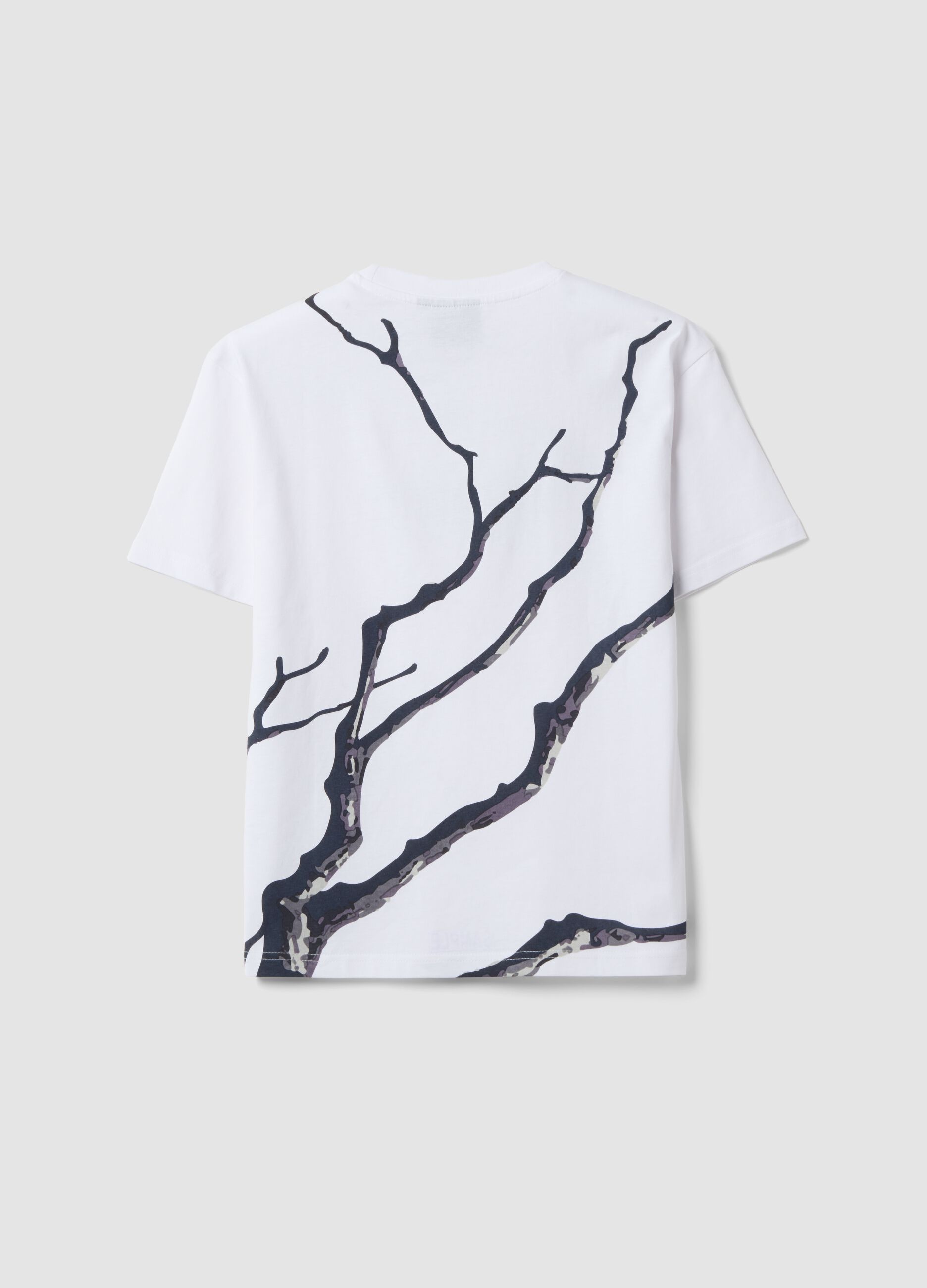 T-shirt branca em algod&atilde;o puro com estampado &ldquo;Nature&rdquo; para rapaz