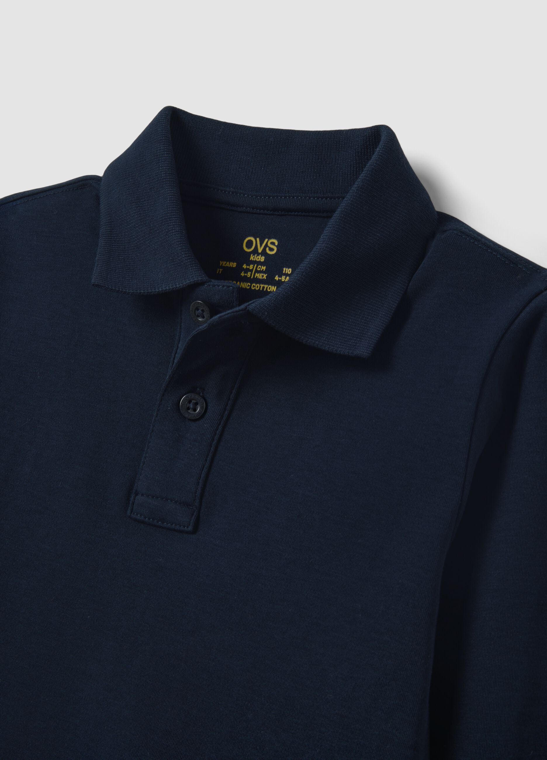Blue long-sleeve polo shirt in pure organic cotton