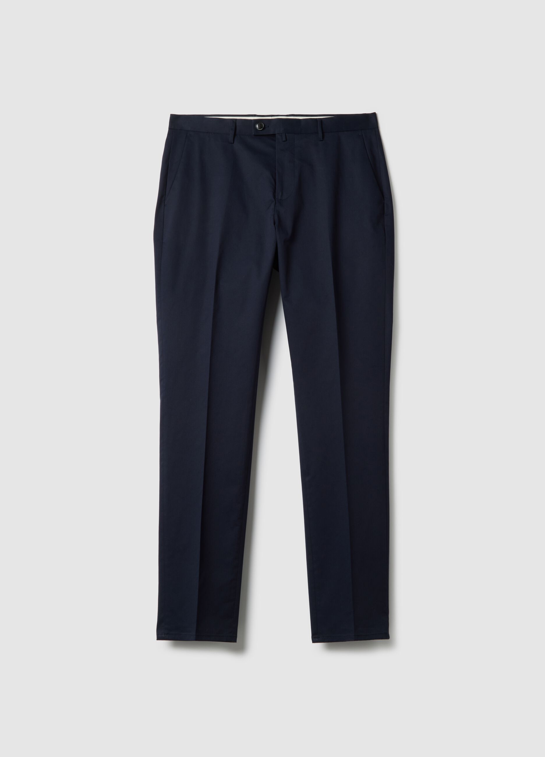 Pantalon bleu en coton stretch coupe regular