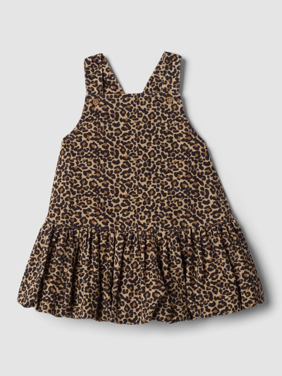 Brown pure cotton dress with animal print, oversized fit_0