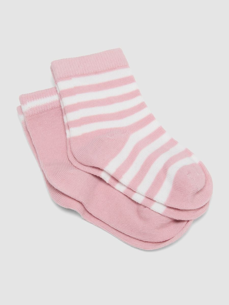Tripack di calze rosa in cotone organico elasticizzato a righe_2