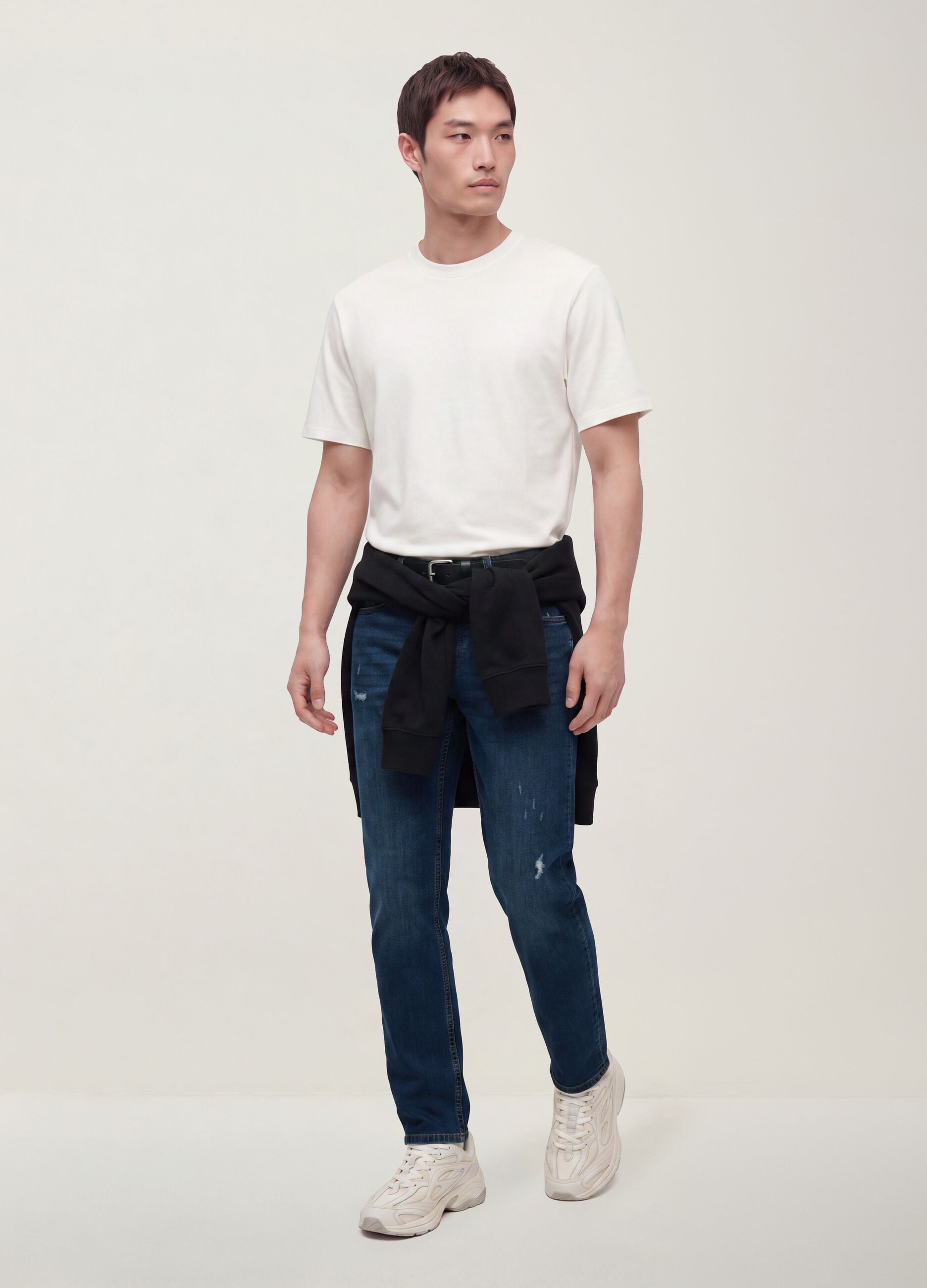 Dark blue stretch cotton denim jeans, regular fit