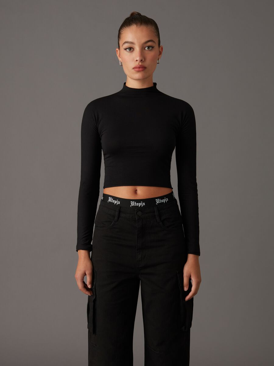 Black cropped second-skin T-shirt with long sleeves_1