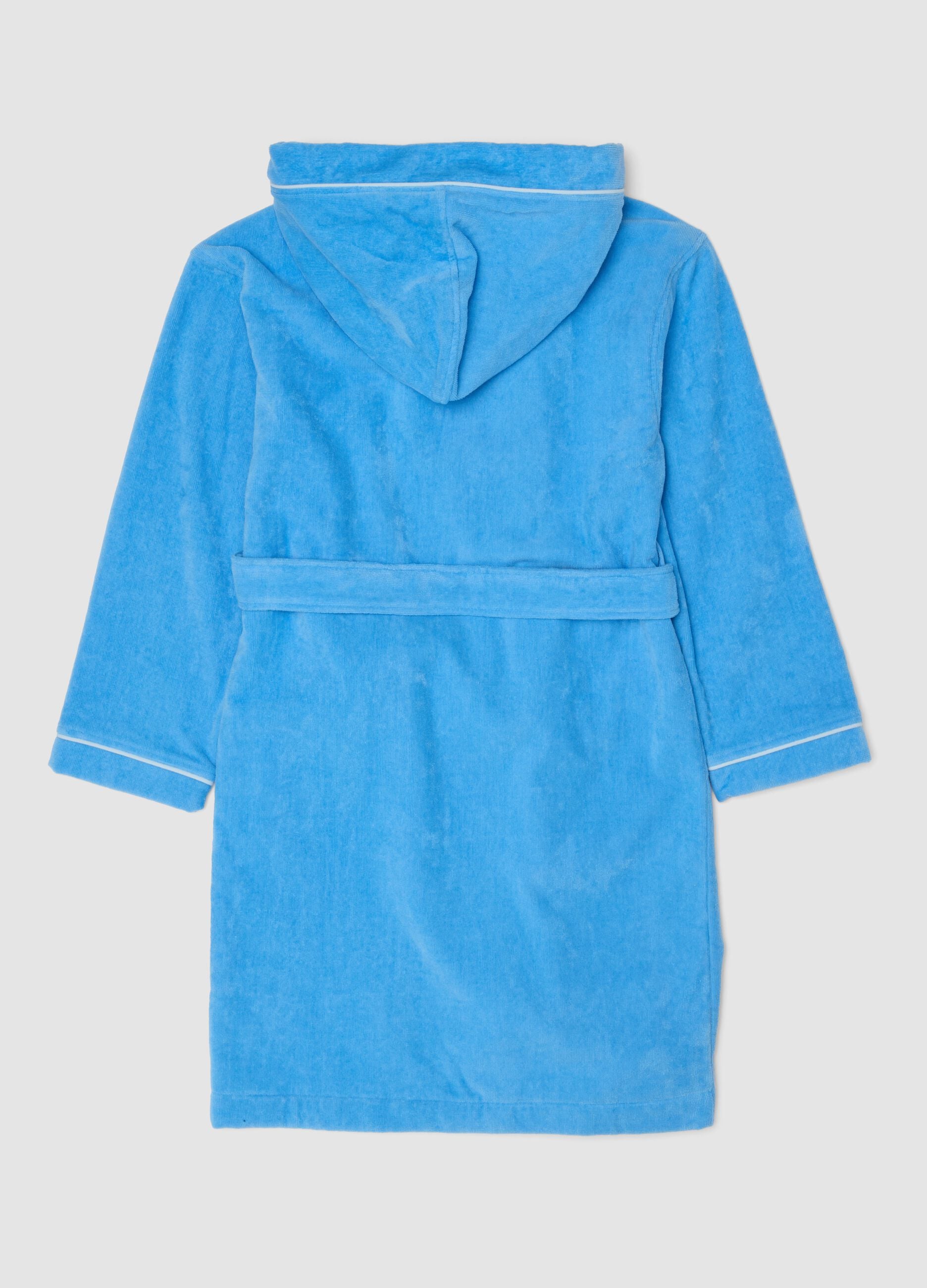 Blue organic cotton hooded bathrobe for boys