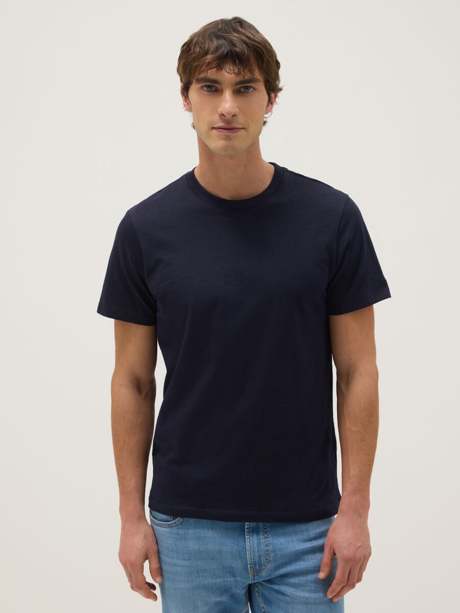 Camiseta azul de algod&oacute;n puro, ajuste regular_0