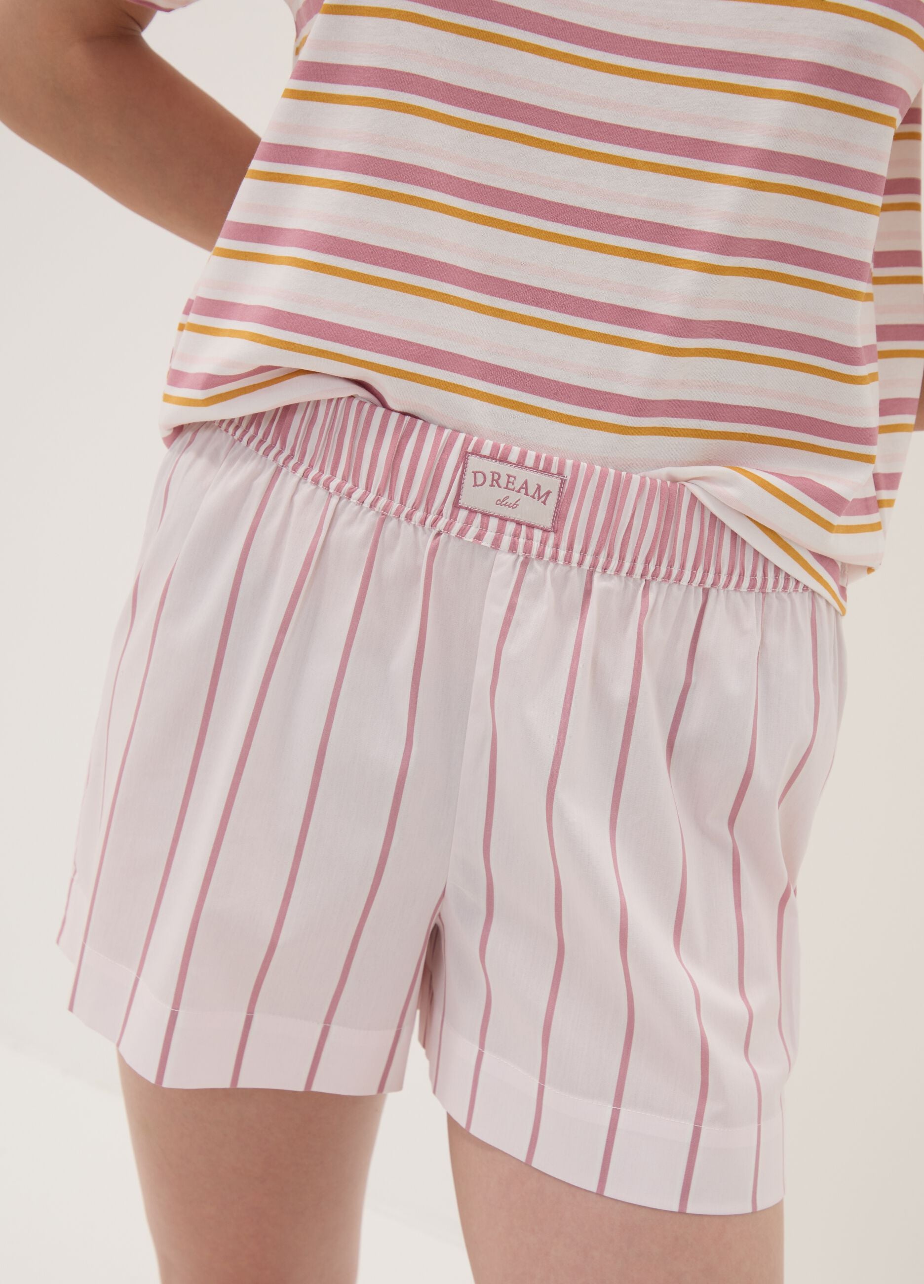 Pink striped organic cotton pyjama shorts