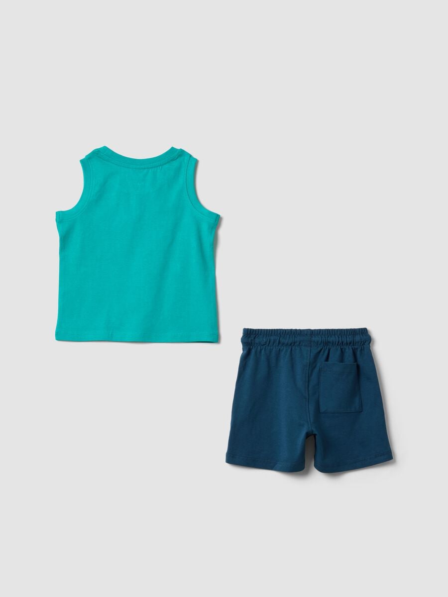 Blue and green pure cotton set with vest top and shorts_1