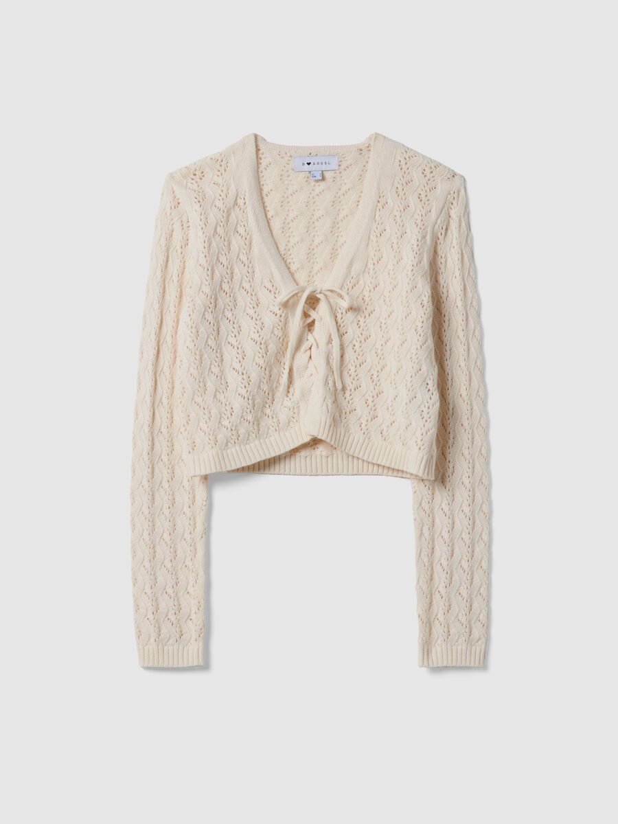 Regular fit beige pure cotton cardigan with perforated design_4