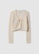 Regular fit beige pure cotton cardigan with perforated design_4