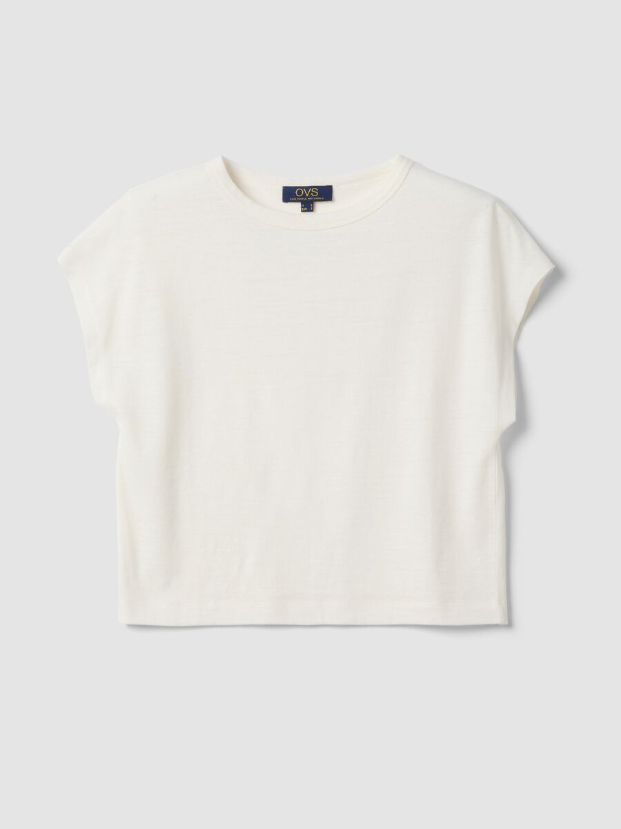 T-shirt a maniche corte in misto cotone e lino bianca regular fit_4
