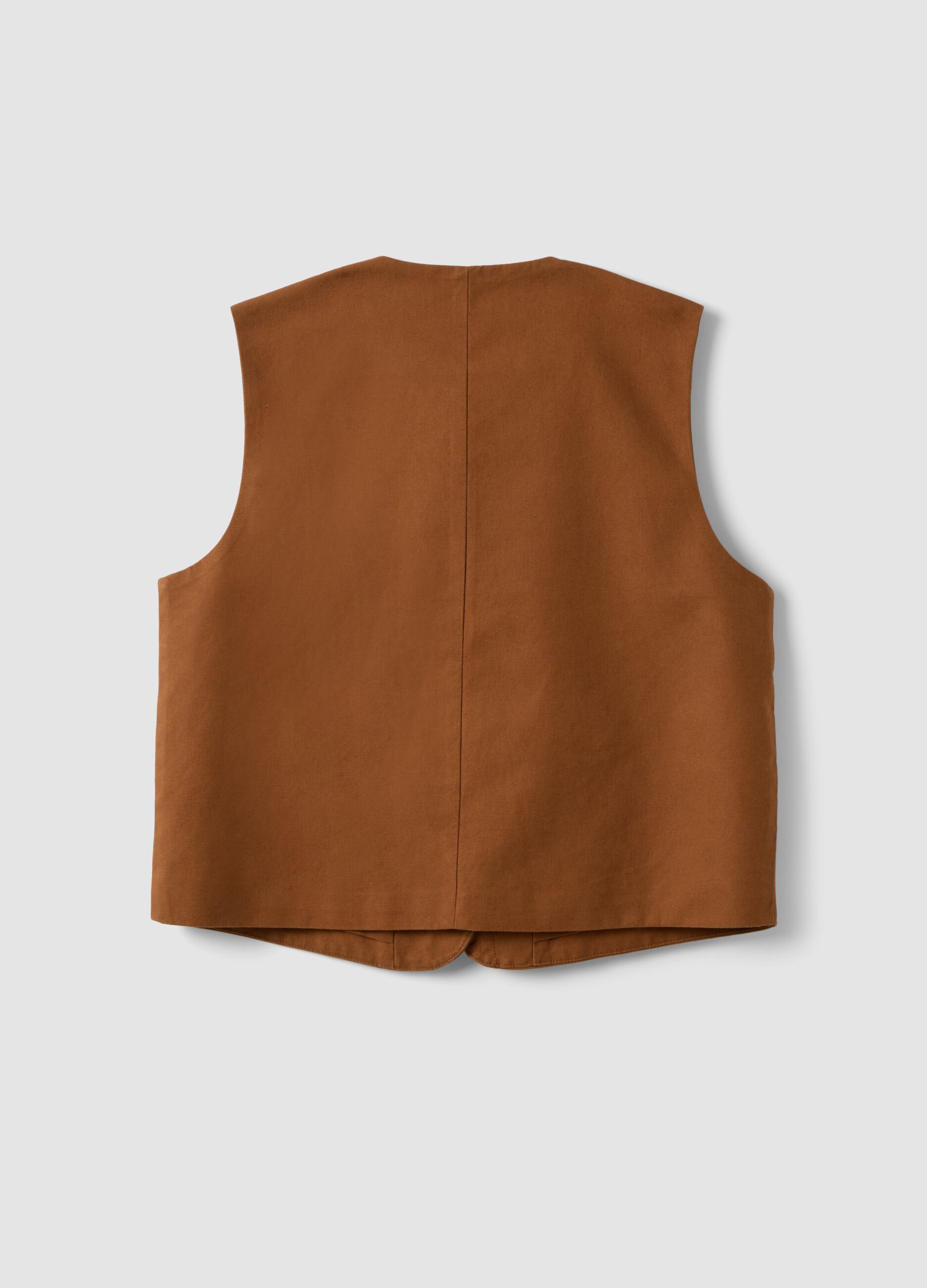 Brown linen and lyocell-blend gilet with applied embroidery