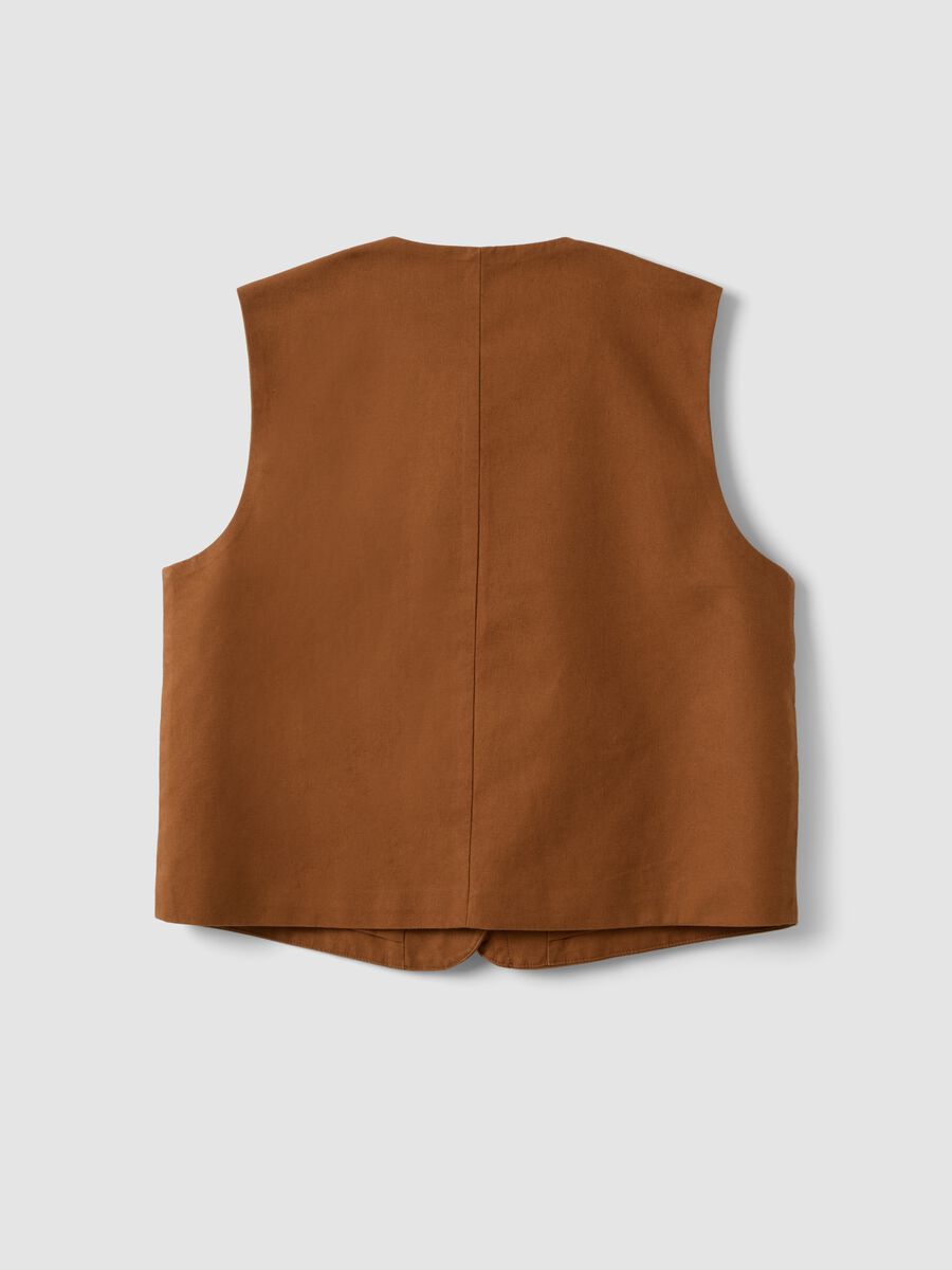 Brown linen and lyocell-blend gilet with applied embroidery_1