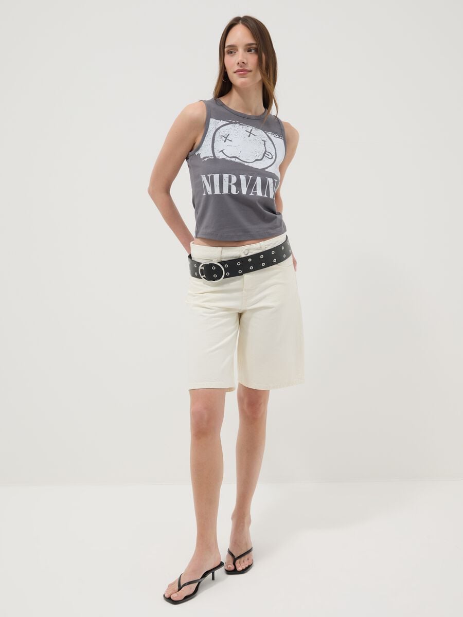 Grey pure cotton Nirvana print tank top, regular fit_2