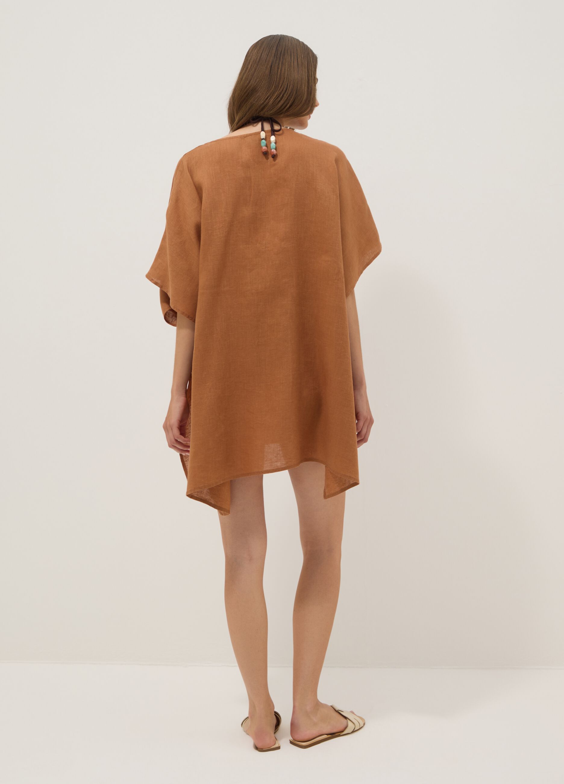 Caftan marron en pur lin