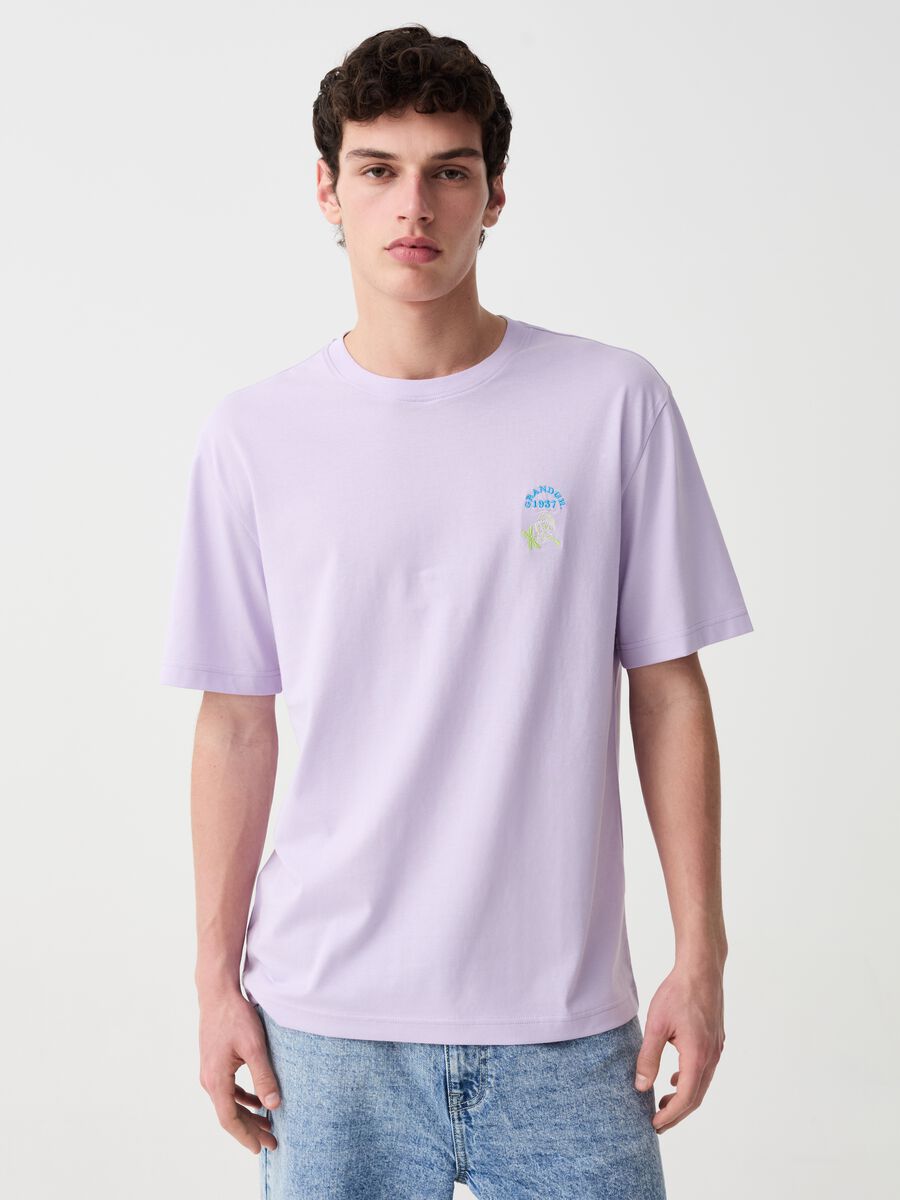 T-shirt con stampa logo e hibiscus_0
