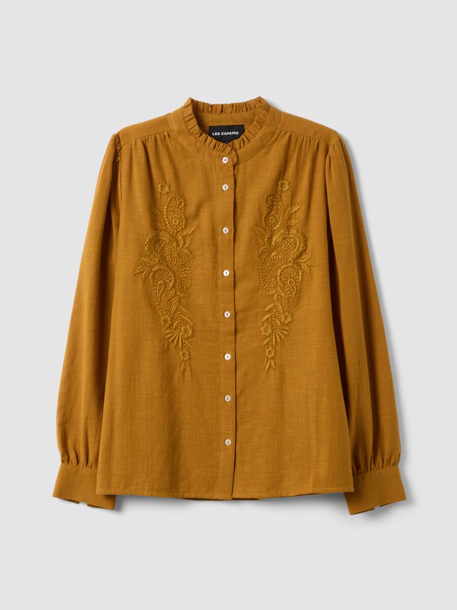 Orange pure cotton shirt with embroidery_0