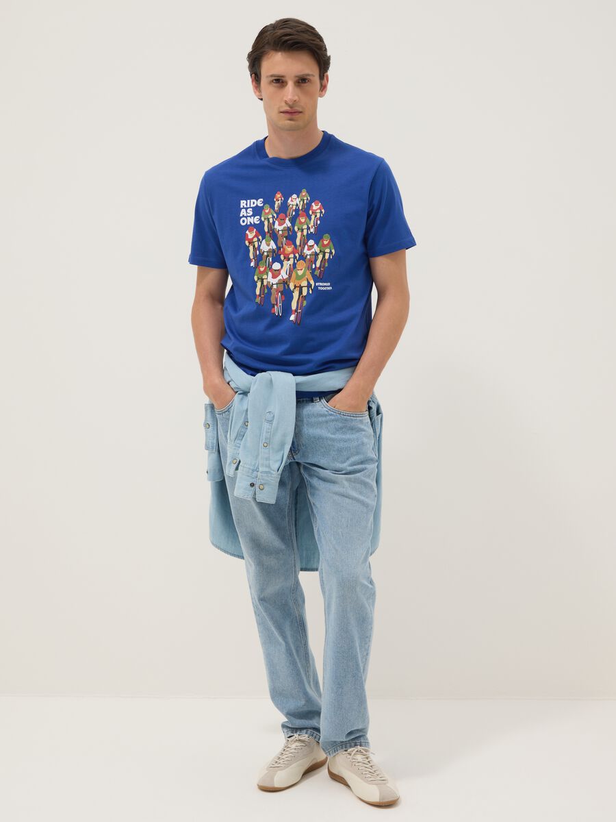 Blaues T-Shirt aus reiner Baumwolle mit Print, Regular Fit_2