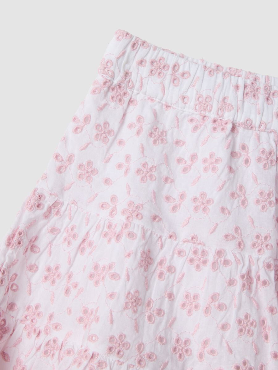 Pink mini skirt in pure cotton with Broderie Anglaise embroidery_2