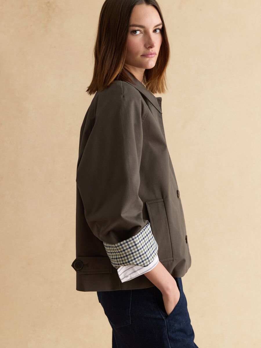 Green pure cotton jacket with buttons, regular fit_0