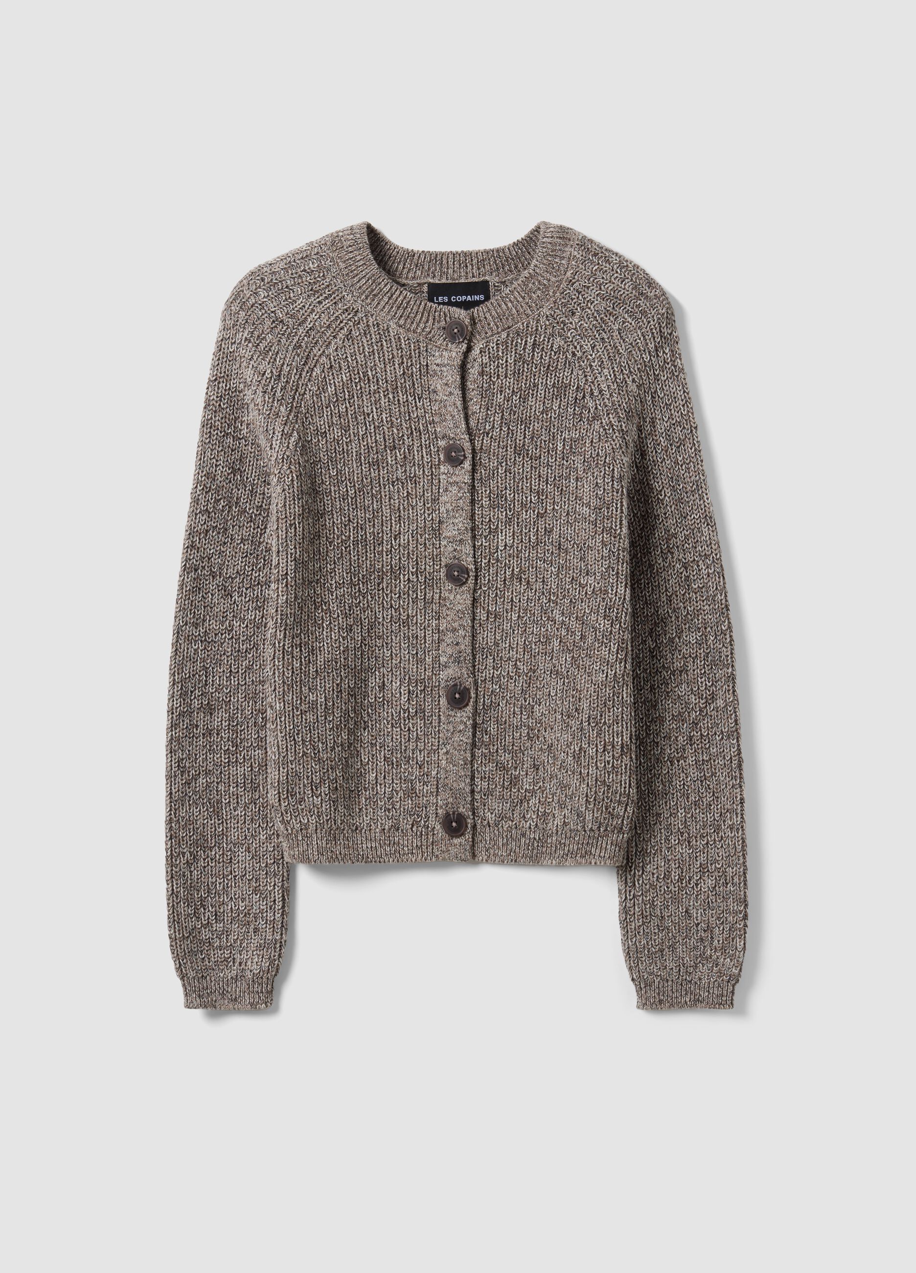 Grey pure cotton knit cardigan in regular fit