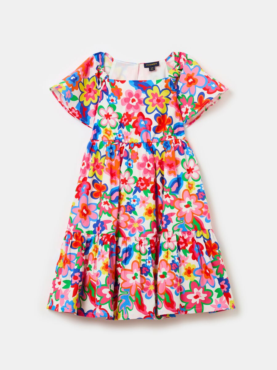 Cotton dress with flounce and print_0