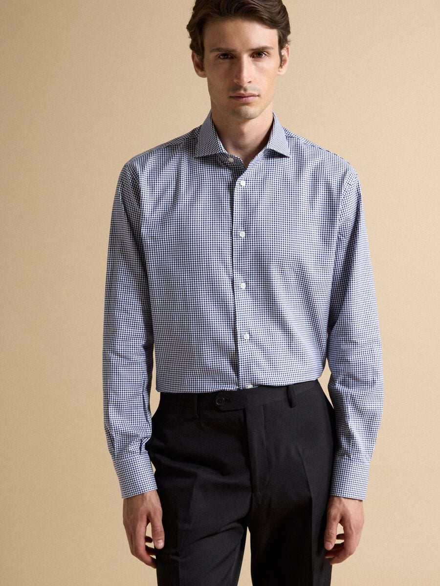 Blue cotton oxford checked shirt, regular fit_0