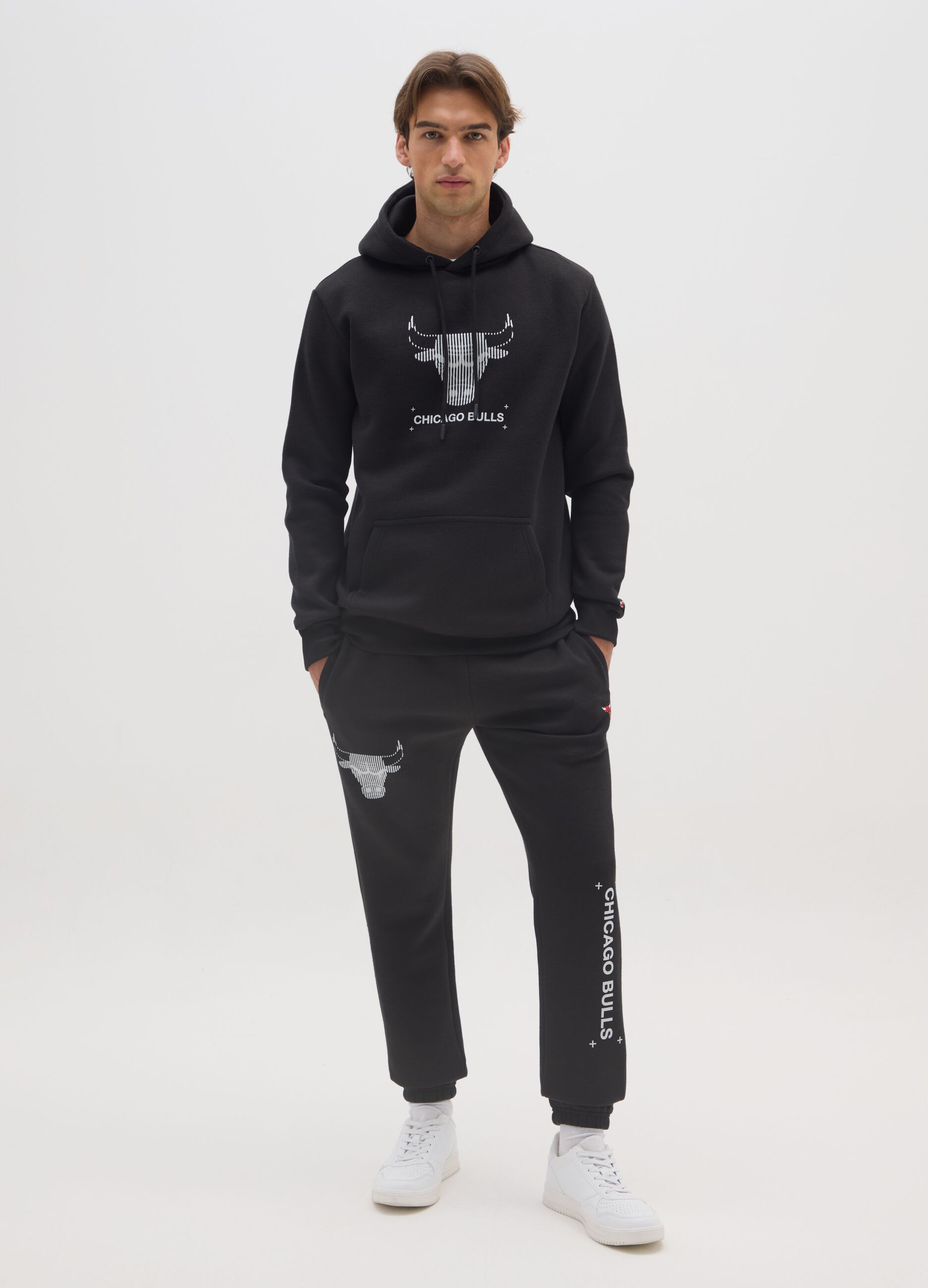 Schwarze Baumwollmisch-Hose mit Chicago Bulls Logo