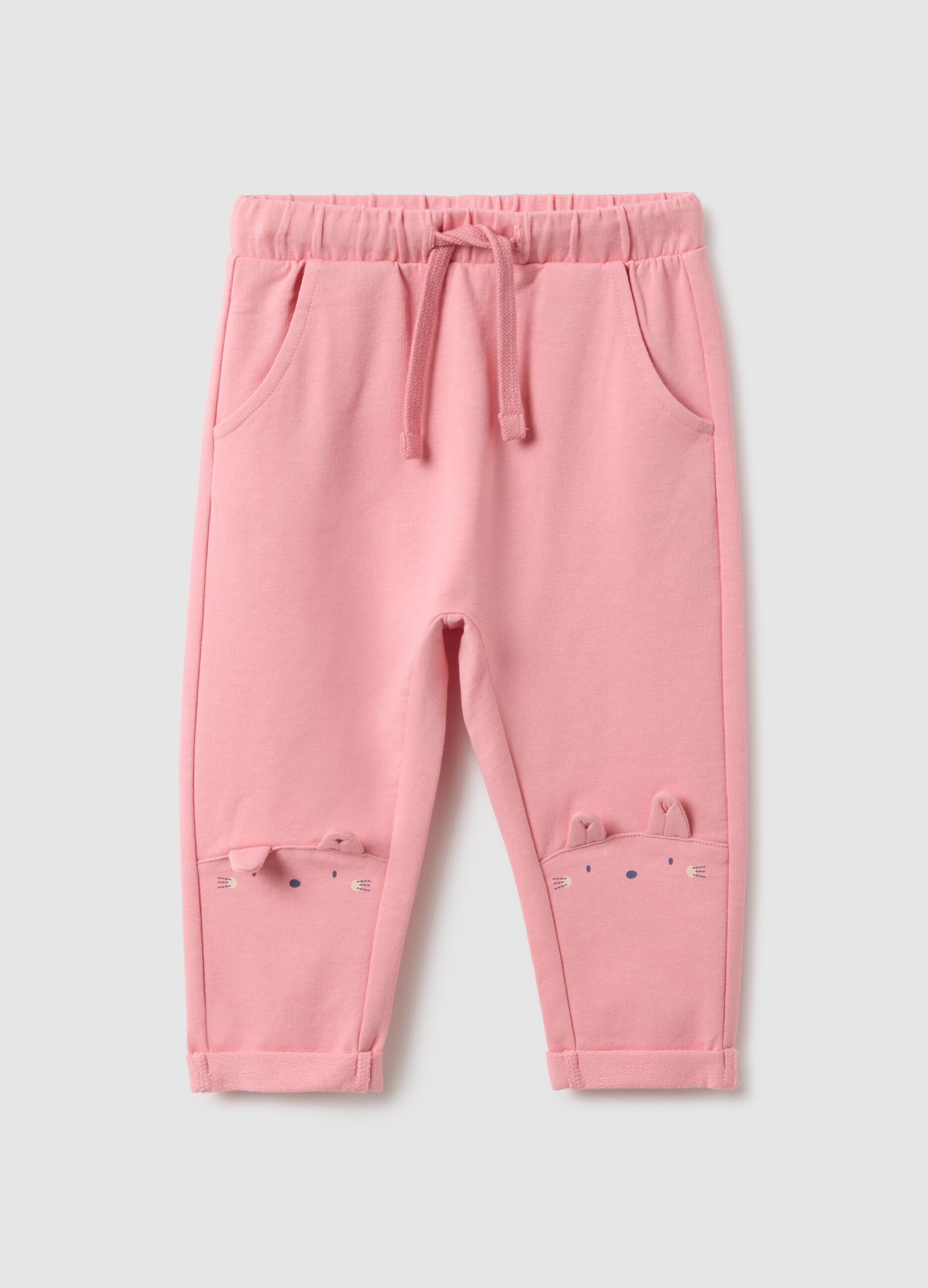 Girls' pink stretch cotton slim fit trousers